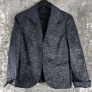 Lafayette 148 Size 8 Alpaca Wool Blend Caeer Blazer Jacket Black Gray Long Sleev